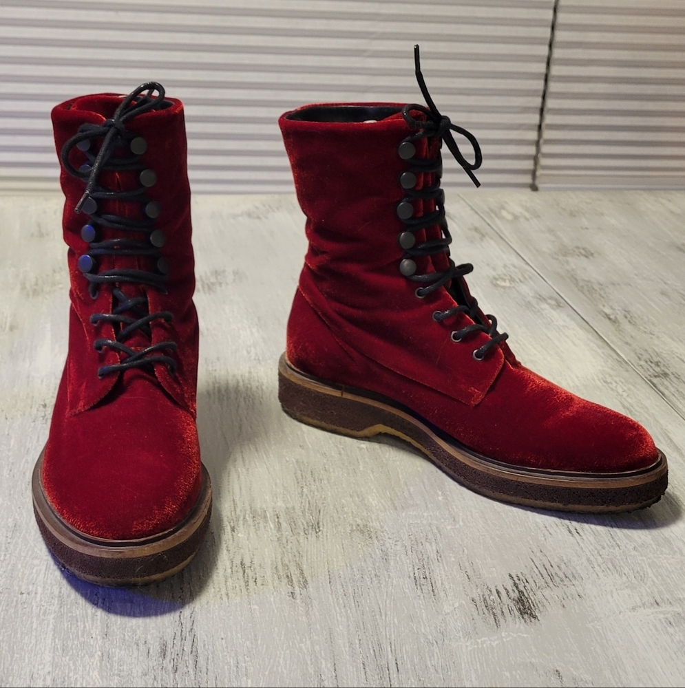 Goldmud Red Velvet Lace-Up Boots *Handmade in Portugal* - Picture 3 of 12